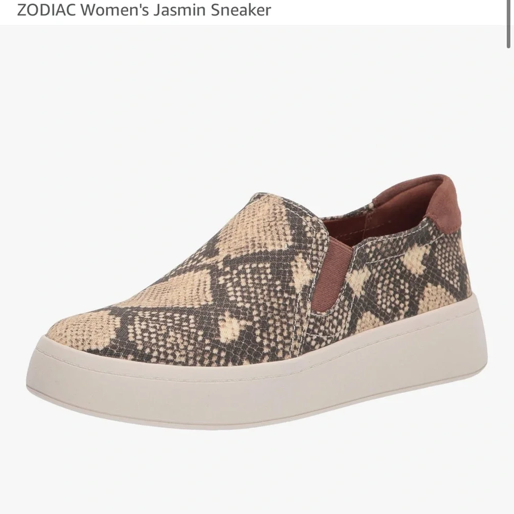 Zodiac Jasmine Snake Print Slip-On Sneakers - Brown and Cream size 6.5 NWOT..